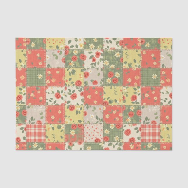 Farmhouse Floral Patchwork Pattern Tissue Paper (Front)