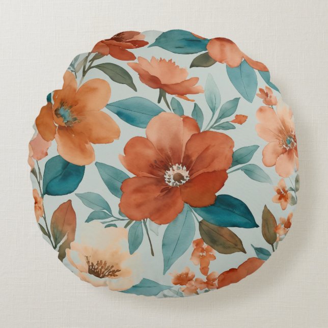 Farmhouse floral  round pillow (Front)