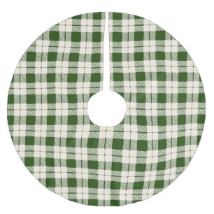Farmhouse forest green off white plaid Christmas Brushed Polyester Tree Skirt