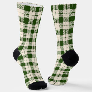 Farmhouse forest green off white plaid Christmas Socks