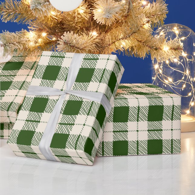 Farmhouse forest green off white plaid Christmas Wrapping Paper (Holidays)