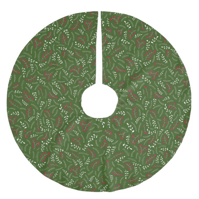 Farmhouse forest green rustic foliage pattern cute brushed polyester tree skirt (Front)