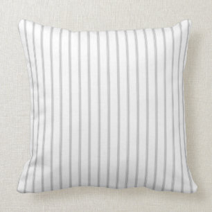 Farmhouse French Ticking Stripe Pattern Grey White Throw Pillow