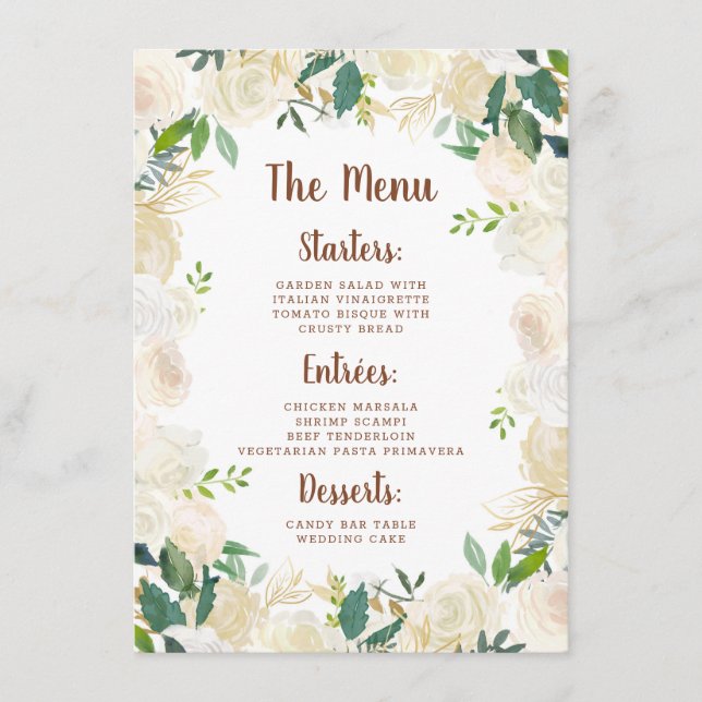 Farmhouse Fresh Rustic Country Floral Dinner Menu (Front)