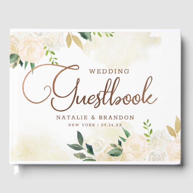 Farmhouse Fresh Rustic Country Floral Wedding Guest Book (Front)
