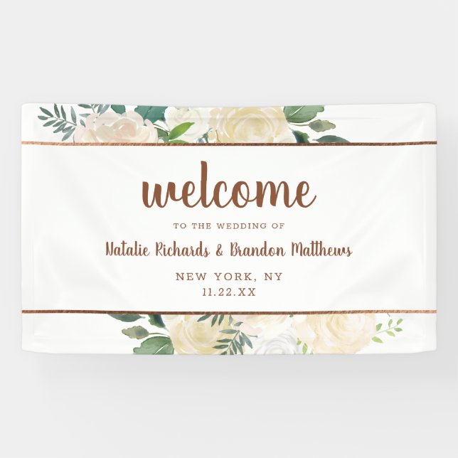Farmhouse Fresh Rustic Country Floral Welcome Banner (Horizontal)
