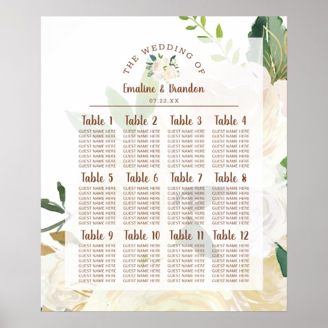 Farmhouse Fresh Rustic Country Table Seating Chart (Front)