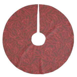 Farmhouse garnet red green rustic foliage pattern brushed polyester tree skirt