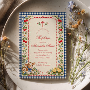 Farmhouse Gingham Baptism Invitation