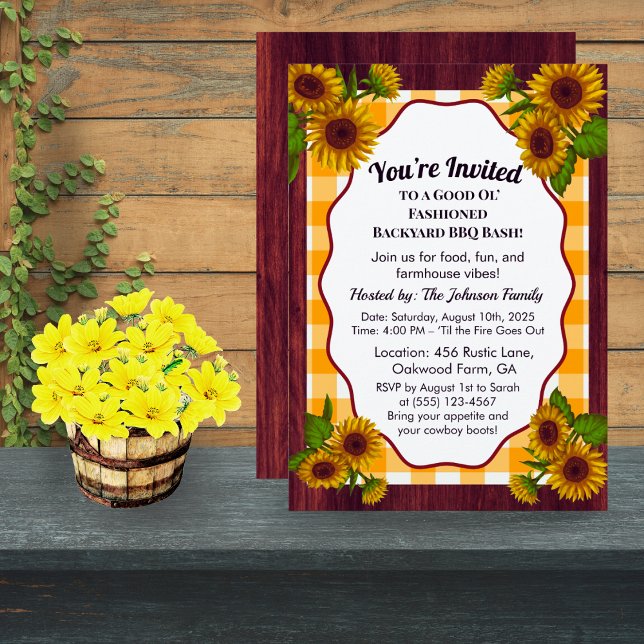 Farmhouse Gingham BBQ Invitation | Rustic Country  (Creator Uploaded)