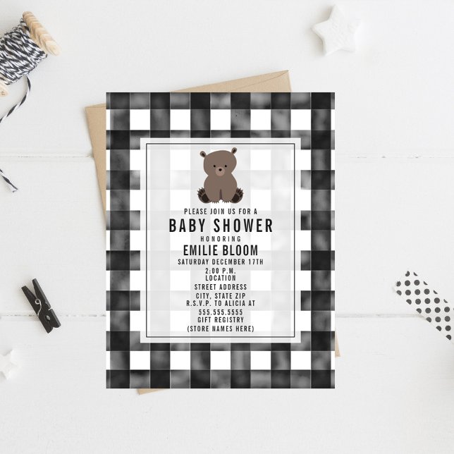 Farmhouse Gingham Bear Baby Shower Invitation (Creator Uploaded)