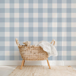 Farmhouse Gingham Dusty Blue Wallpaper