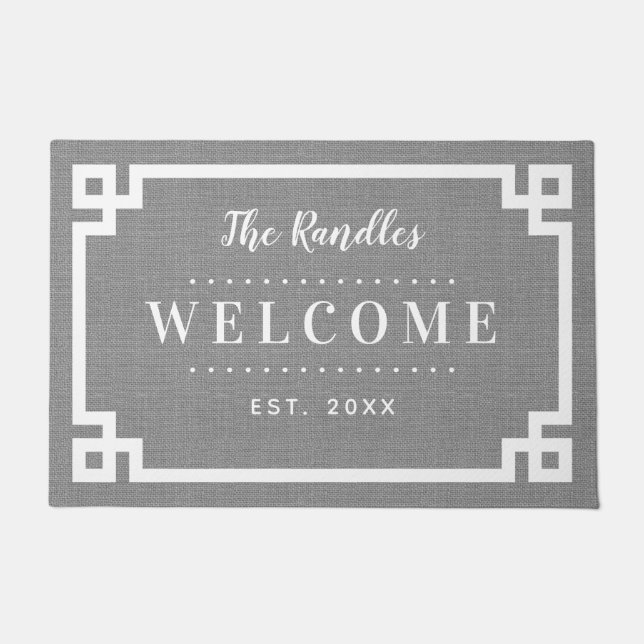 Farmhouse Greek Key Family Monogram Doormat (Front)