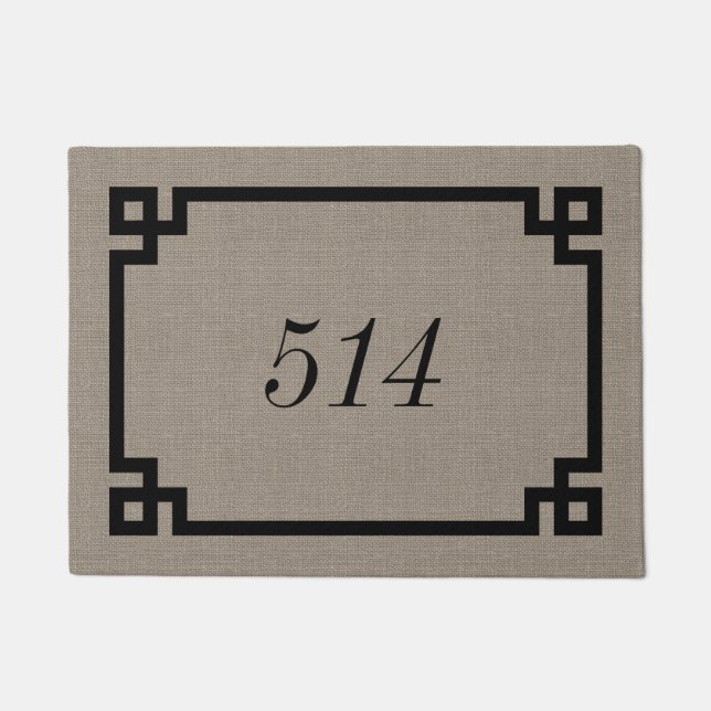 Farmhouse Greek Key Personalized Address Number Doormat (Front)
