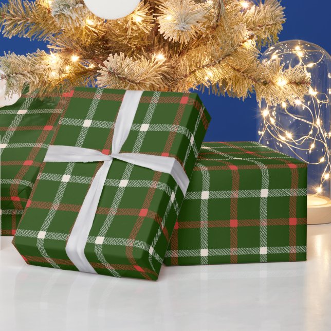 Farmhouse green red off white hand drawn plaid wrapping paper (Holidays)
