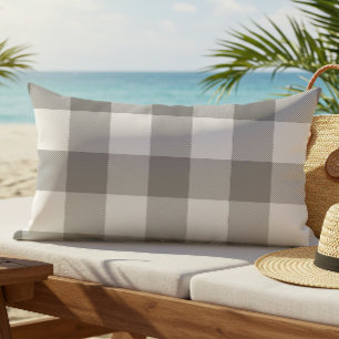 Farmhouse Grey Buffalo Check Plaid Rustic Outdoor Lumbar Pillow