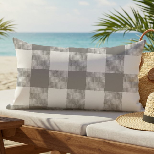Farmhouse Grey Buffalo Check Plaid Rustic Outdoor Lumbar Pillow (Creator Uploaded)