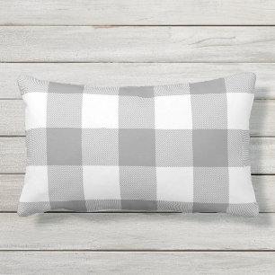 Farmhouse Grey Buffalo Check Plaid Rustic Outdoor Lumbar Pillow