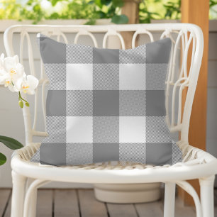 Farmhouse Grey Buffalo Check Plaid Rustic Outdoor Pillow