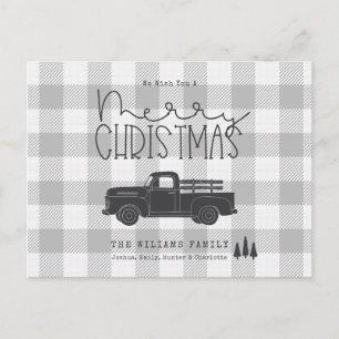 Farmhouse Grey Buffalo Plaid Merry Christmas Card