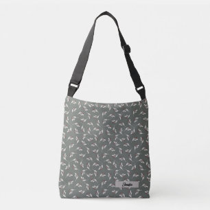 Farmhouse Grey Personalize Name Spray of Leaves Crossbody Bag