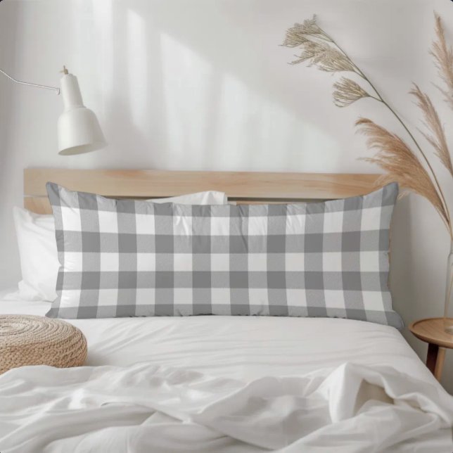 Farmhouse Grey Rustic Buffalo Check Plaid Body Pillow (Creator Uploaded)