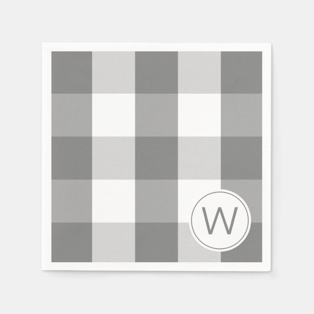 Farmhouse Grey White MONOGRAM buffalo check Napkin (Front)
