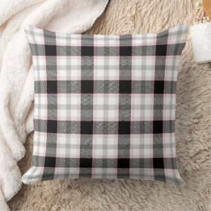 Farmhouse Grey White Pink Tartan Plaid Pattern Throw Pillow