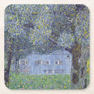 Farmhouse, Gustav Klimt Square Paper Coaster