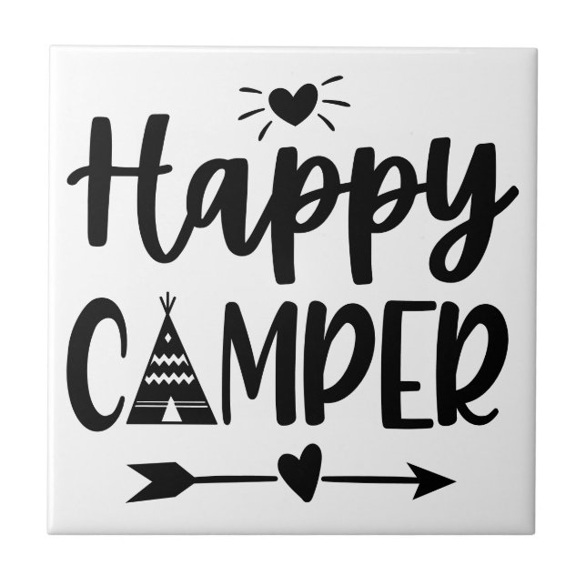 Farmhouse Hand Lettered Happy Camper Tribal Boho Tile (Front)