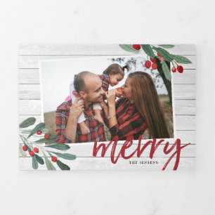 Farmhouse Holly Multi Photo Tri-Fold Holiday Card