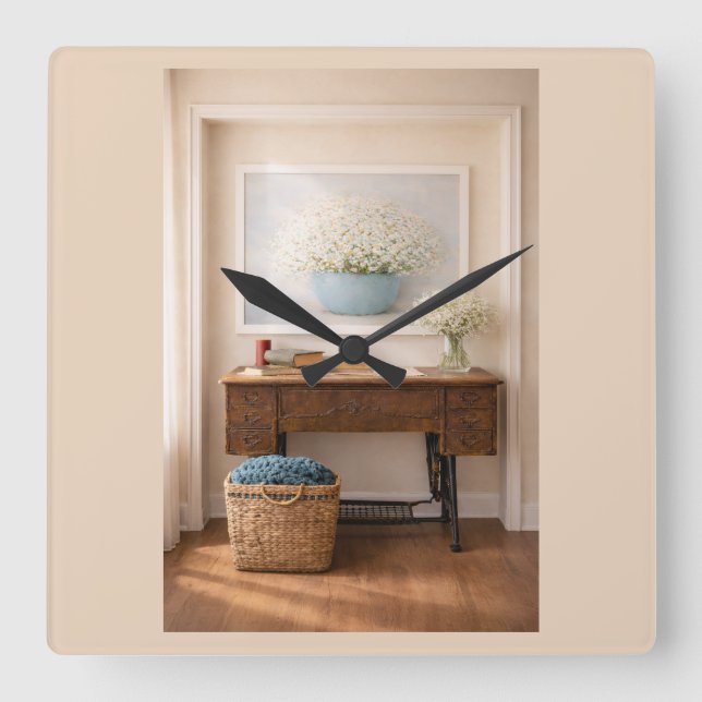 Farmhouse “Home Is Where Love Is”  Rustic Decor Square Wall Clock (Front)