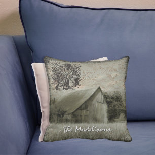 Farmhouse Hunting Ephemera Throw Pillow
