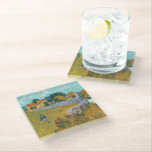 Farmhouse in Provence | Vincent van Gogh Glass Coaster<br><div class="desc">Farmhouse in Provence (1888) by Dutch post-impressionist artist Vincent Van Gogh. Original artwork is an oil on canvas landscape painting in vibrant golden yellows and aqua blue shades.

Use the design tools to add custom text or personalize the image.</div>