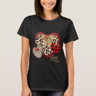 Farmhouse Inspired Hearts Plaid Cheetah Burlap  T-Shirt