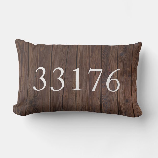 Farmhouse Just Married Zip Code Outdoor Lumbar Pillow (Front)