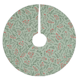 Farmhouse laurel green red foliage pattern cute brushed polyester tree skirt