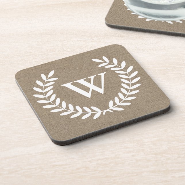 Farmhouse Laurels Faux Burlap Initial Letter Coaster (Left Side)
