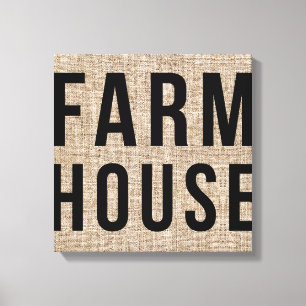 FARMHOUSE lettrage noir Toile de jute rustique