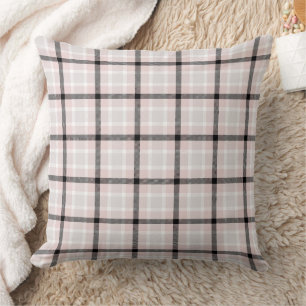 Farmhouse Light Pink White Tartan Plaid Throw Pillow