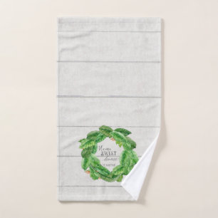 Farmhouse Modern Vintage Shiplap Magnolia Wreath Hand Towel