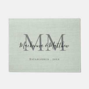 Farmhouse Monogram Personalized Burlap Sage Green  Doormat