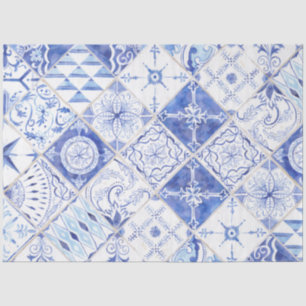 Farmhouse Muted Blue Diamond Tile Wood Decoupage 2 Tissue Paper