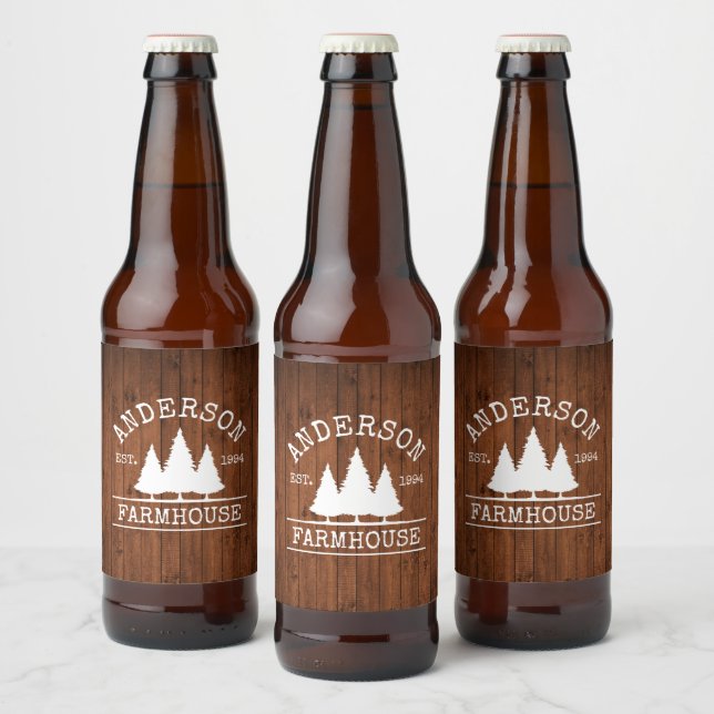 Farmhouse Name Rustic Wood Beer Bottle Label (Bottles)