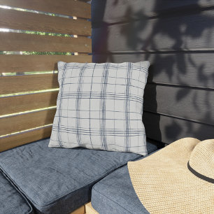 Farmhouse Navy and White Plaid Country Decor Style Outdoor Pillow