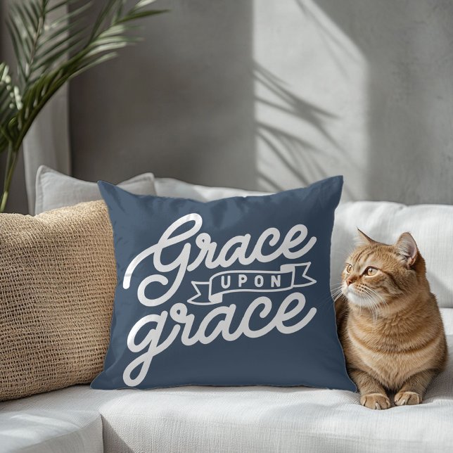 Farmhouse navy blue grace Christian Throw Pillow (Creator Uploaded)