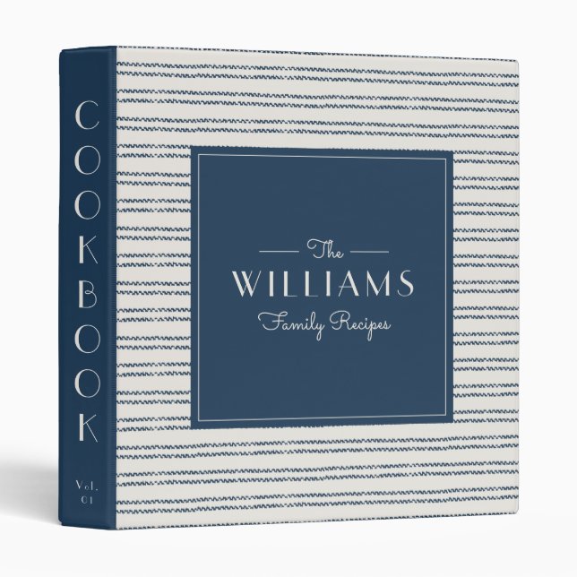 Farmhouse Navy Striped Family Recipe Cookbook Binder (Front/Spine)
