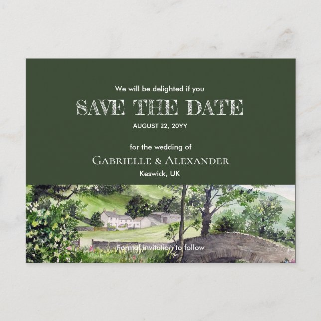 Farmhouse near Thirlmere Wedding Save The Date Announcement Postcard (Front)