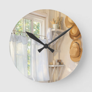 Farmhouse Neutral Clock "Curtain in the Wind"
