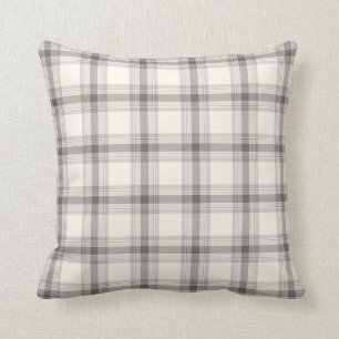 Farmhouse Neutral Plaid Pillow in Grey, Tan, Ivory